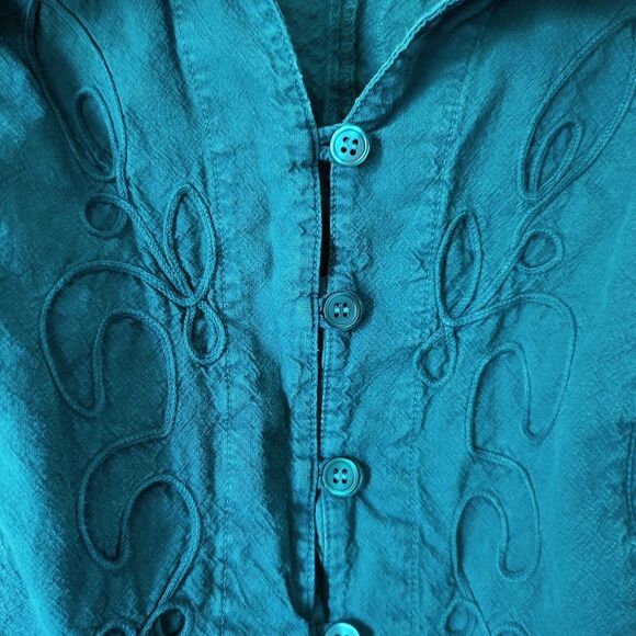 Soft Surroundings Tunic Blouse Size 1X Green Embroidered Floral Button up Boho - Picture 5 of 16